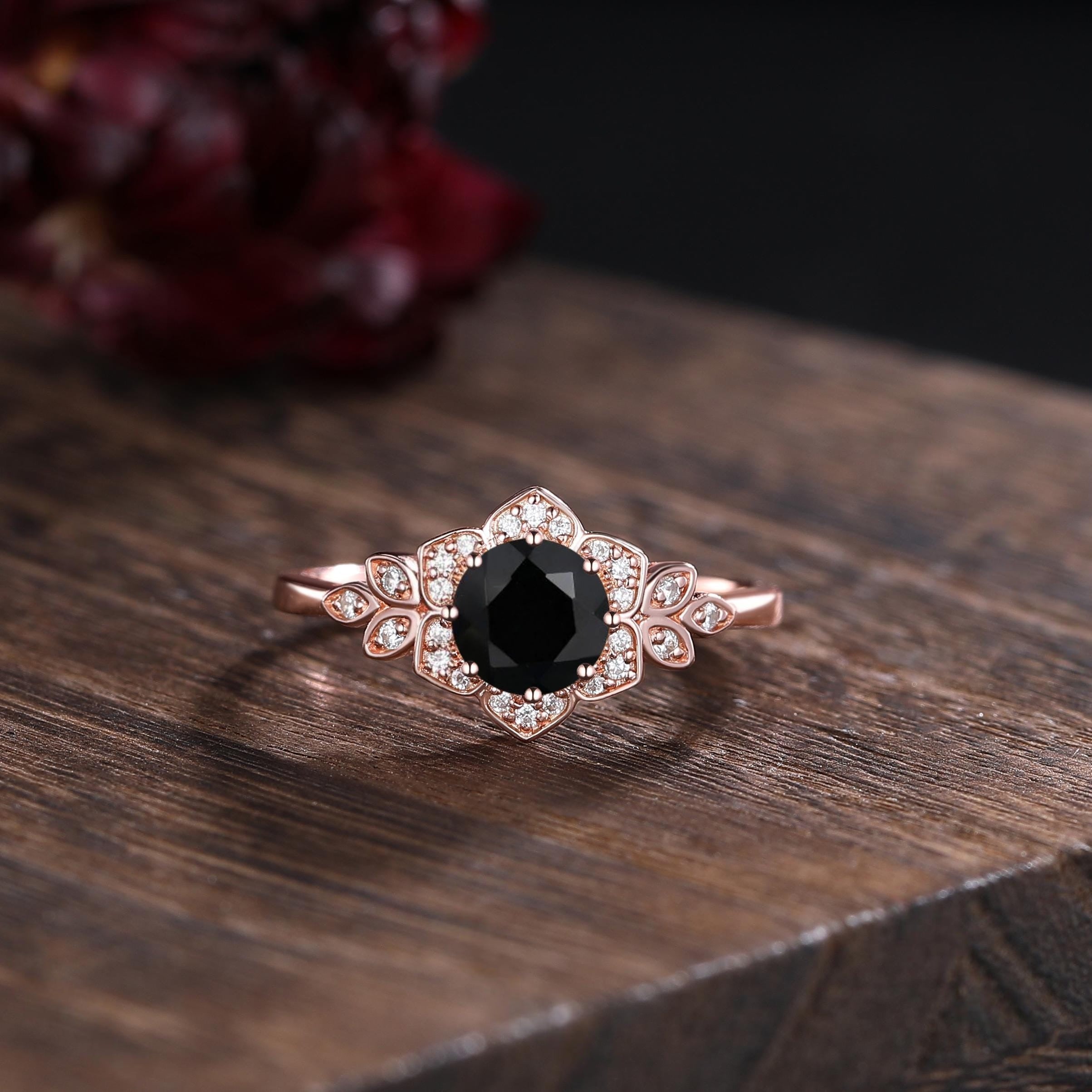 Vintage Black Onyx Couple Ring His&Her Matching Wedding Band Black Onyx Engagement Ring Black Onyx and Men's Tungsten Ring Bridal Ring Set - anerjuly