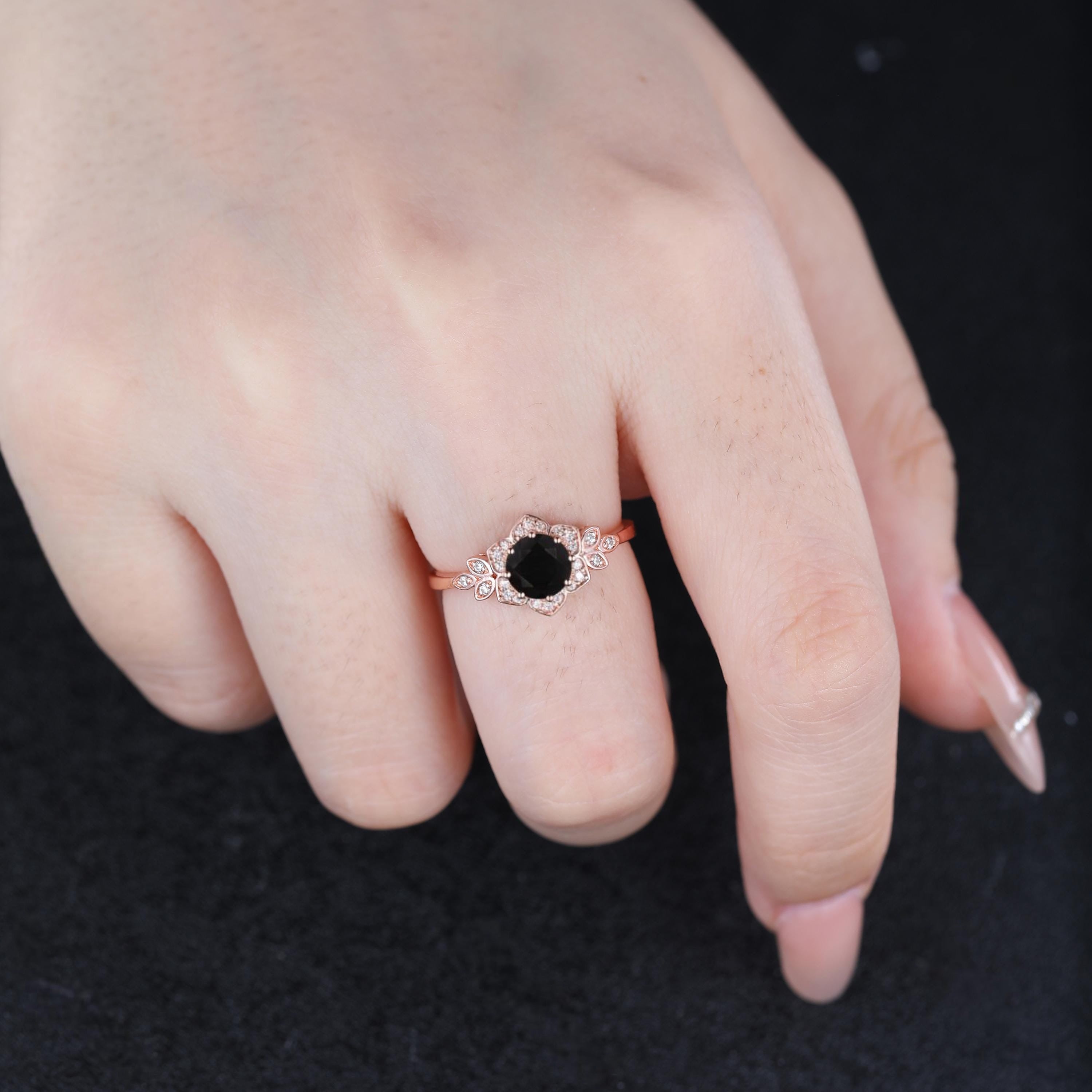 Vintage Black Onyx Couple Ring His&Her Matching Wedding Band Black Onyx Engagement Ring Black Onyx and Men's Tungsten Ring Bridal Ring Set - anerjuly