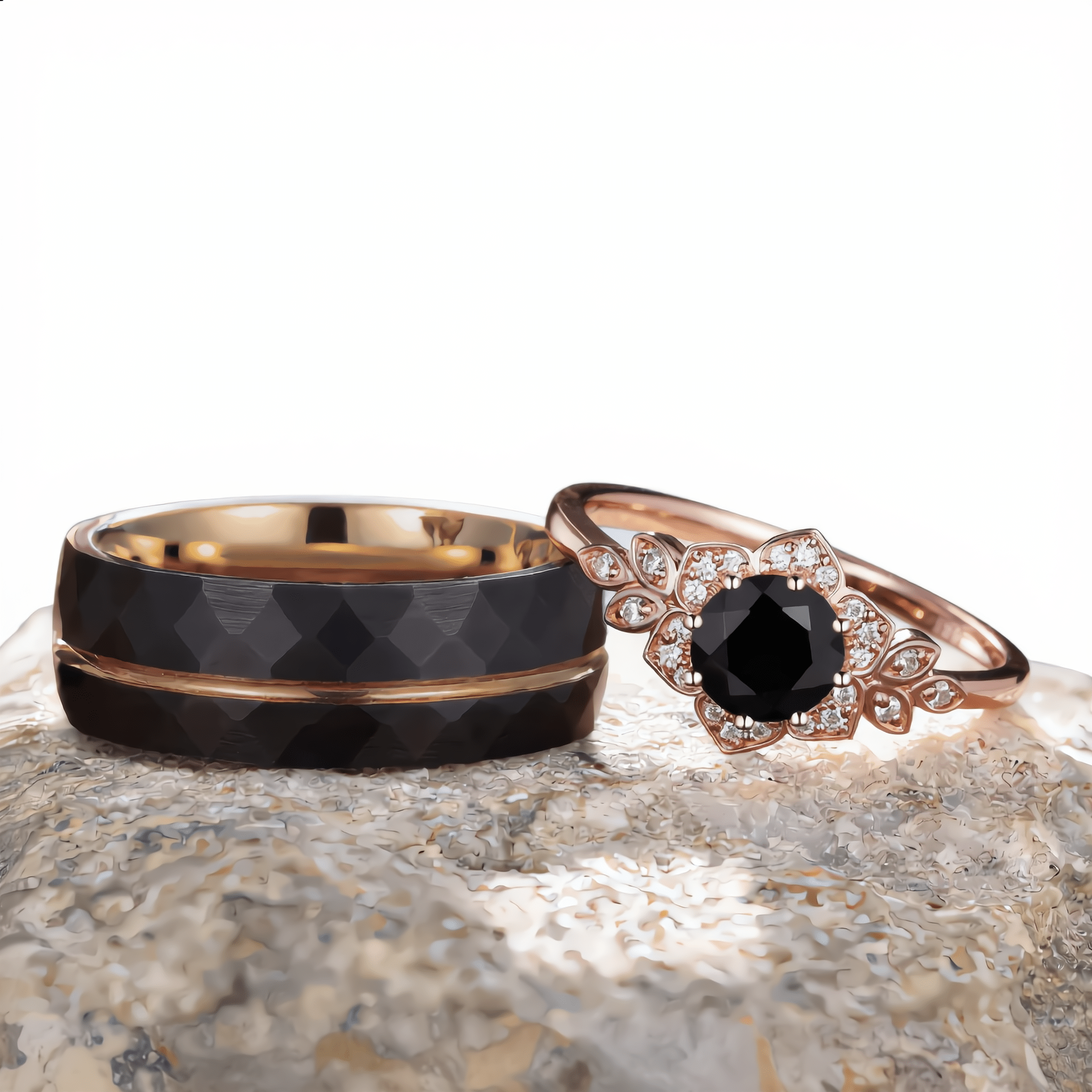 Vintage Black Onyx Couple Ring His&Her Matching Wedding Band Black Onyx Engagement Ring Black Onyx and Men's Tungsten Ring Bridal Ring Set - anerjuly