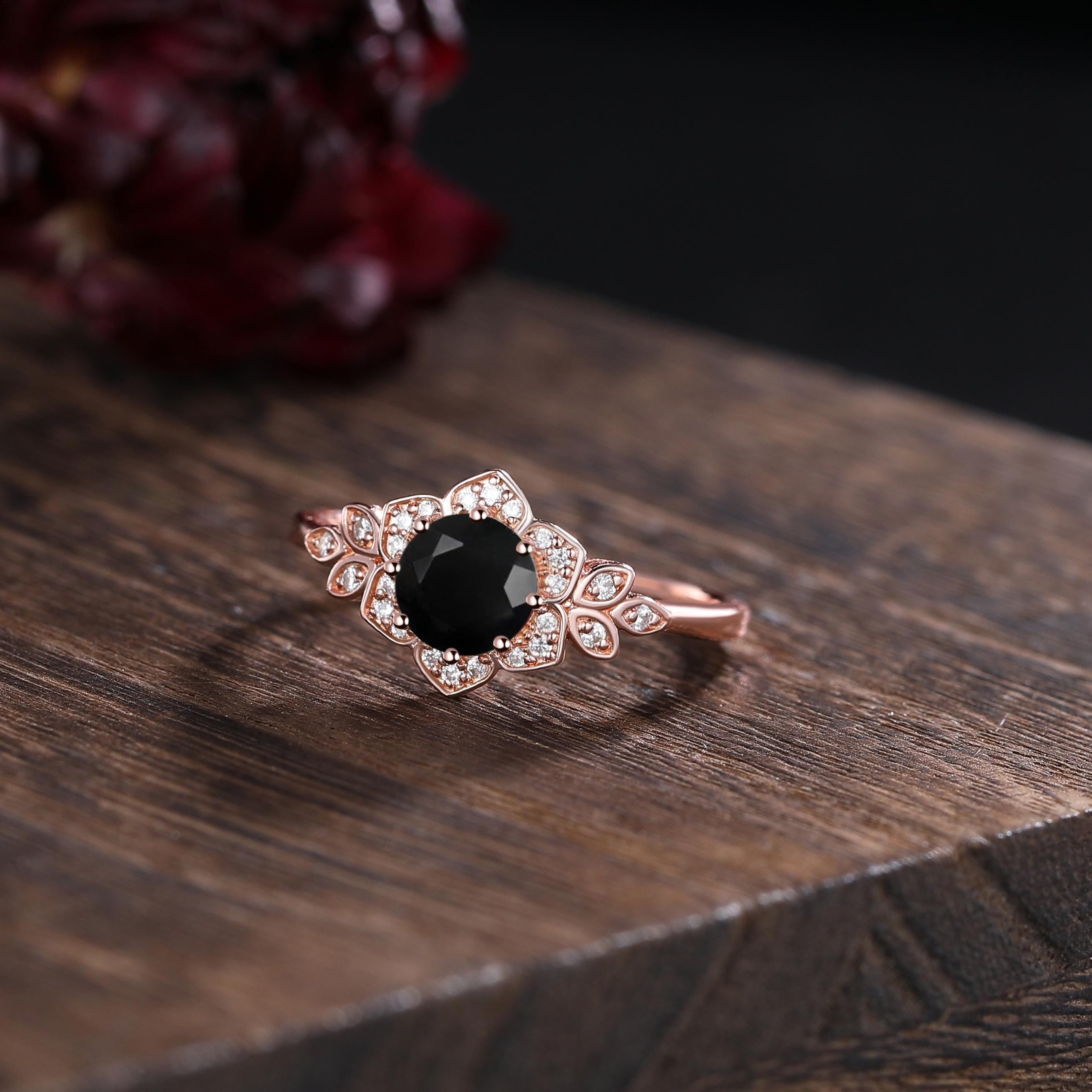 Vintage Black Onyx Couple Ring His&Her Matching Wedding Band Black Onyx Engagement Ring Black Onyx and Men's Tungsten Ring Bridal Ring Set - anerjuly