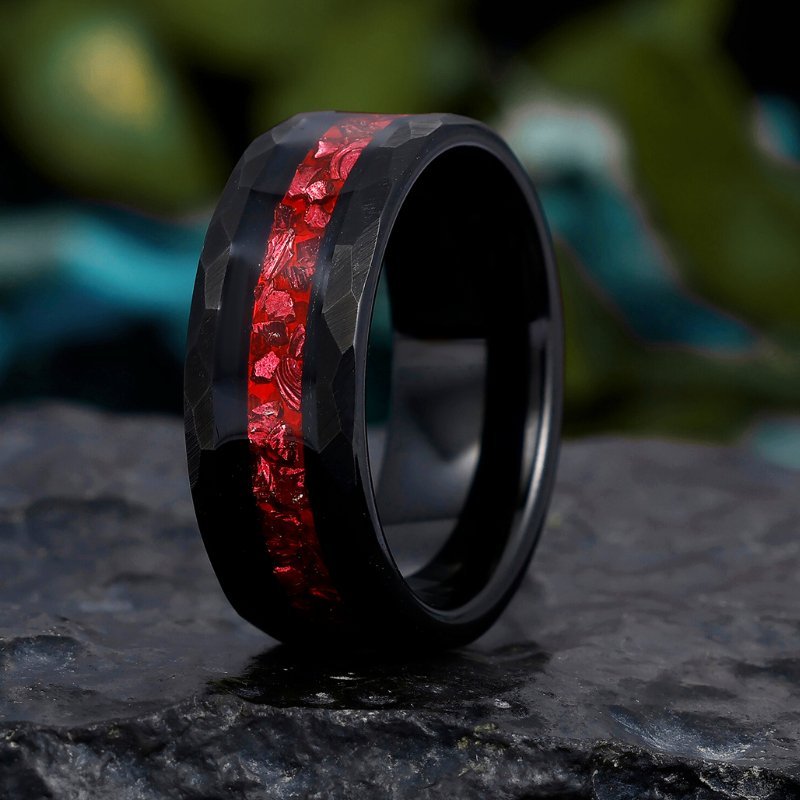 Vintage Cluster Round Cut Red Garnet & Tungsten Couple Ring Set - anerjuly