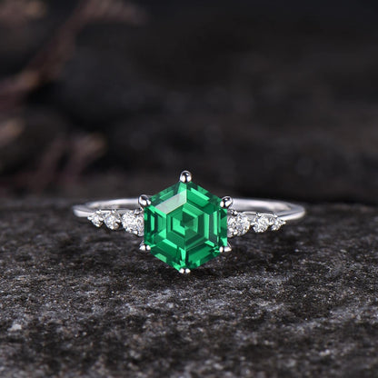 Vintage Emerald Bridal Set Green Opal Tungsten Unique His and Hers Rings Couple Ring - anerjuly