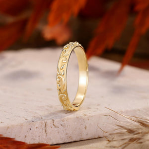 Vintage Engraved Floral Leaf Scroll Wedding Band - anerjuly