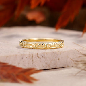 Vintage Engraved Floral Leaf Scroll Wedding Band - anerjuly