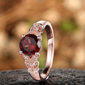 Vintage Filigree Round Red Garnet Engagement Ring - anerjuly