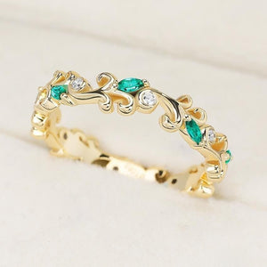Vintage green emerald wedding band Unique nature inspired leaf band bridal ring Branches band - anerjuly