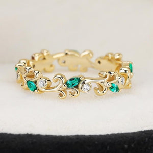 Vintage green emerald wedding band Unique nature inspired leaf band bridal ring Branches band - anerjuly