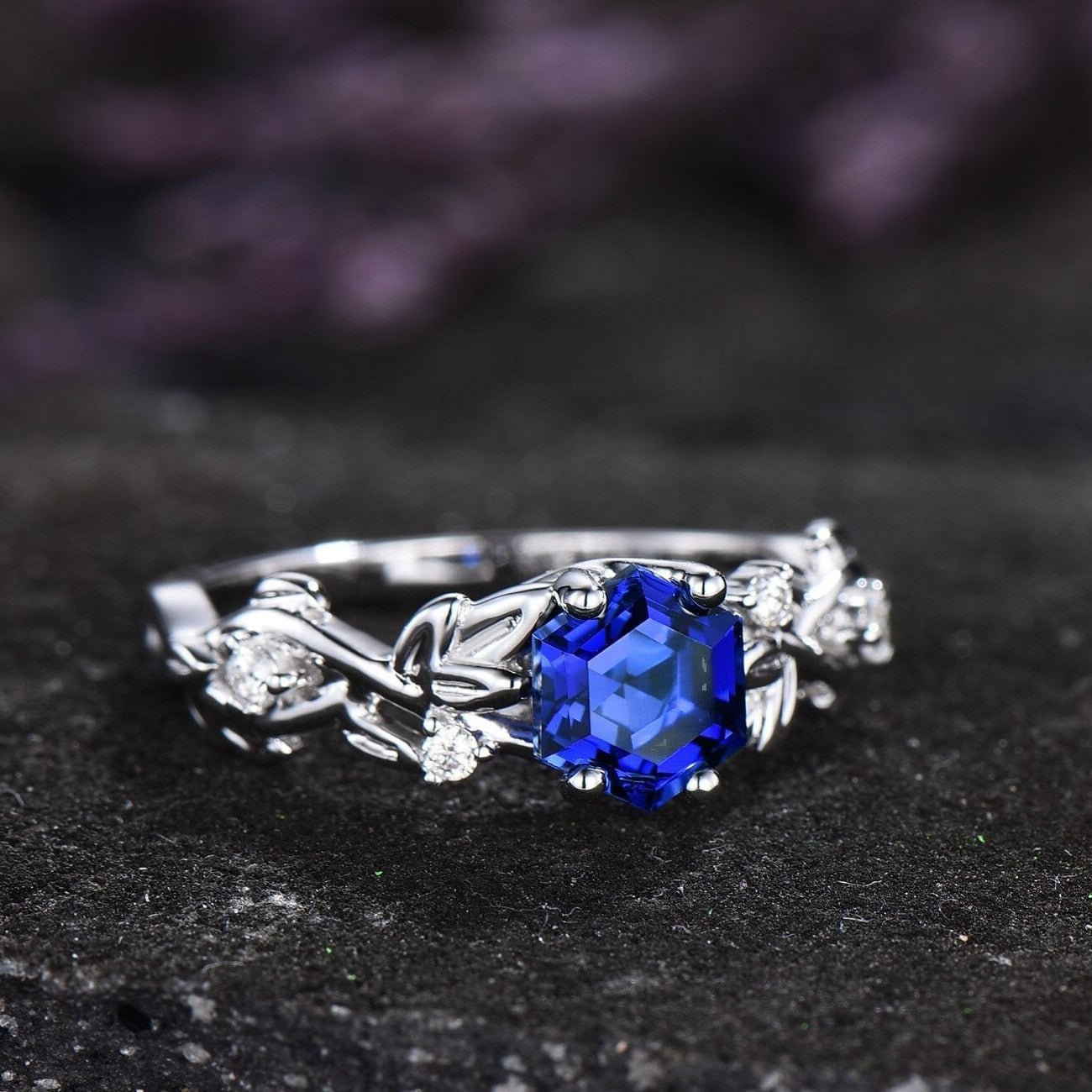 Vintage Hexagon cut Sapphire couples ring set his her matching engagement ring - anerjuly