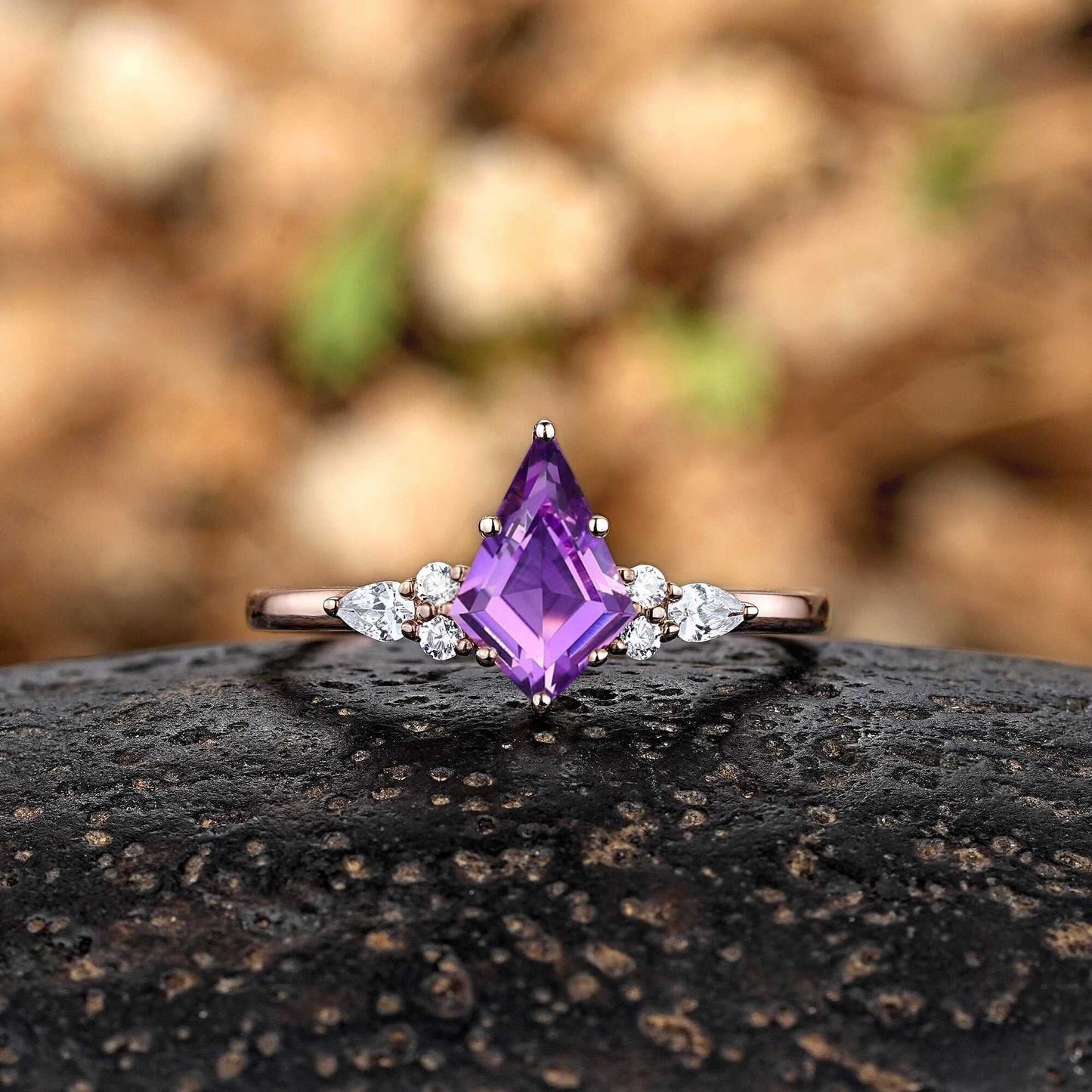 Vintage Kite Cut Amethyst Art Deco Couple Ring Set His and Her Wedding Band Engagement Ring matching rings - anerjuly