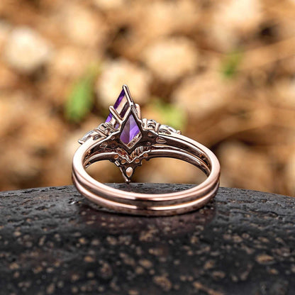 Vintage Kite Cut Amethyst Art Deco Couple Ring Set His and Her Wedding Band Engagement Ring matching rings - anerjuly