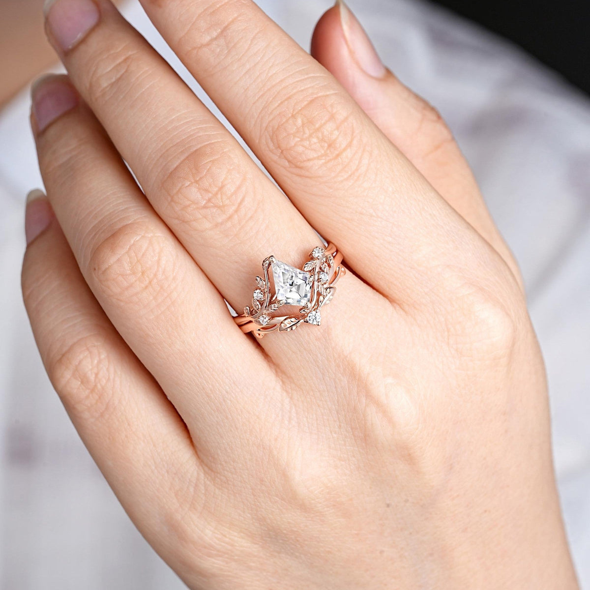 Vintage Kite Cut Moissanite Engagement Ring Set - anerjuly