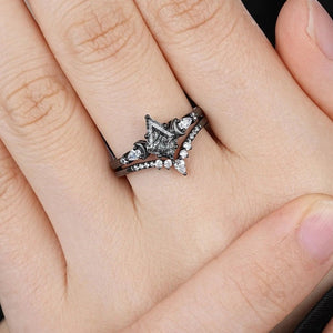Vintage Kite Cut Natural Rutilated Quartz Engagement Ring Set Black Bridal Ring Set - anerjuly
