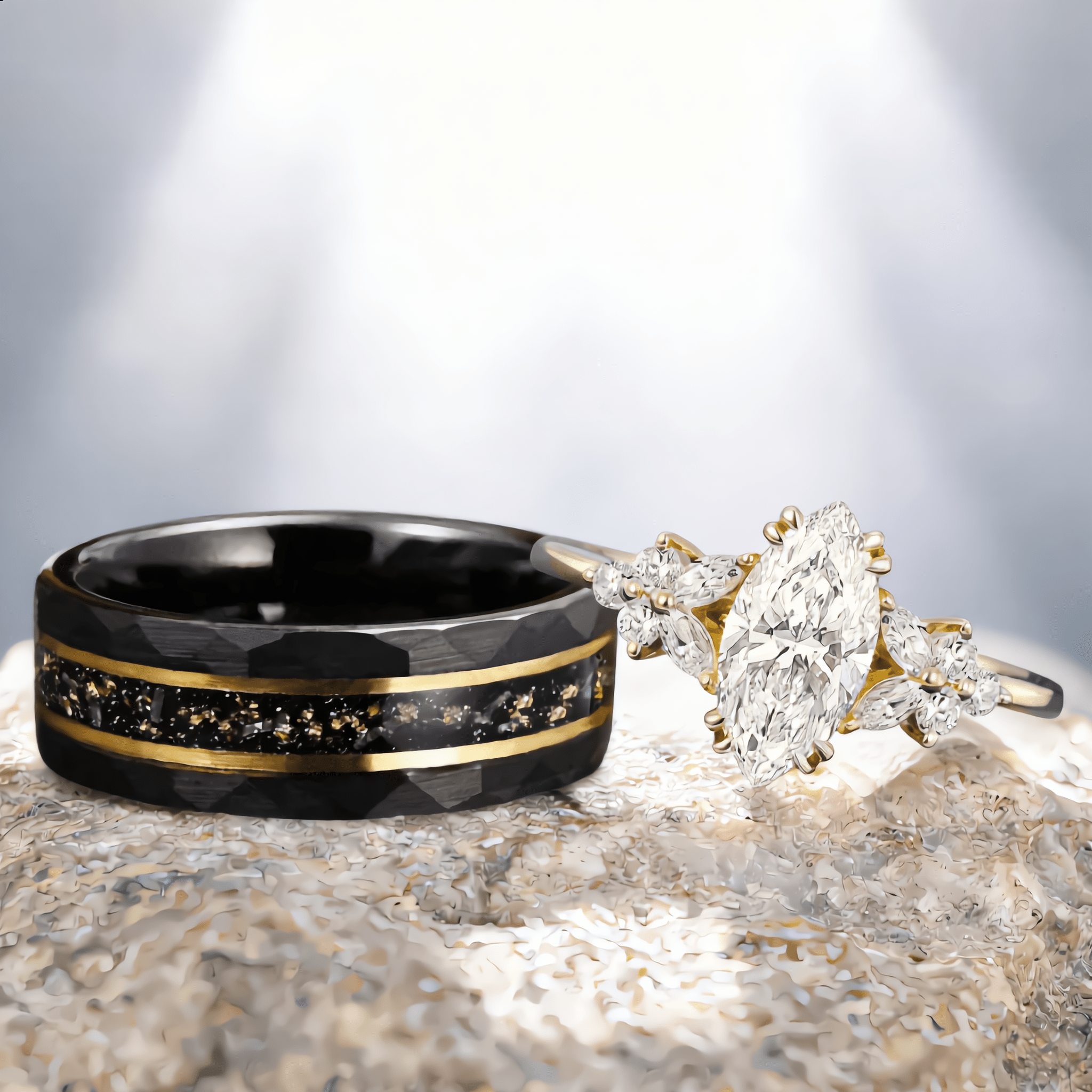 Vintage Marquise cut Moissanite Couple Ring Set His and Her Engagement Ring matching rings - anerjuly