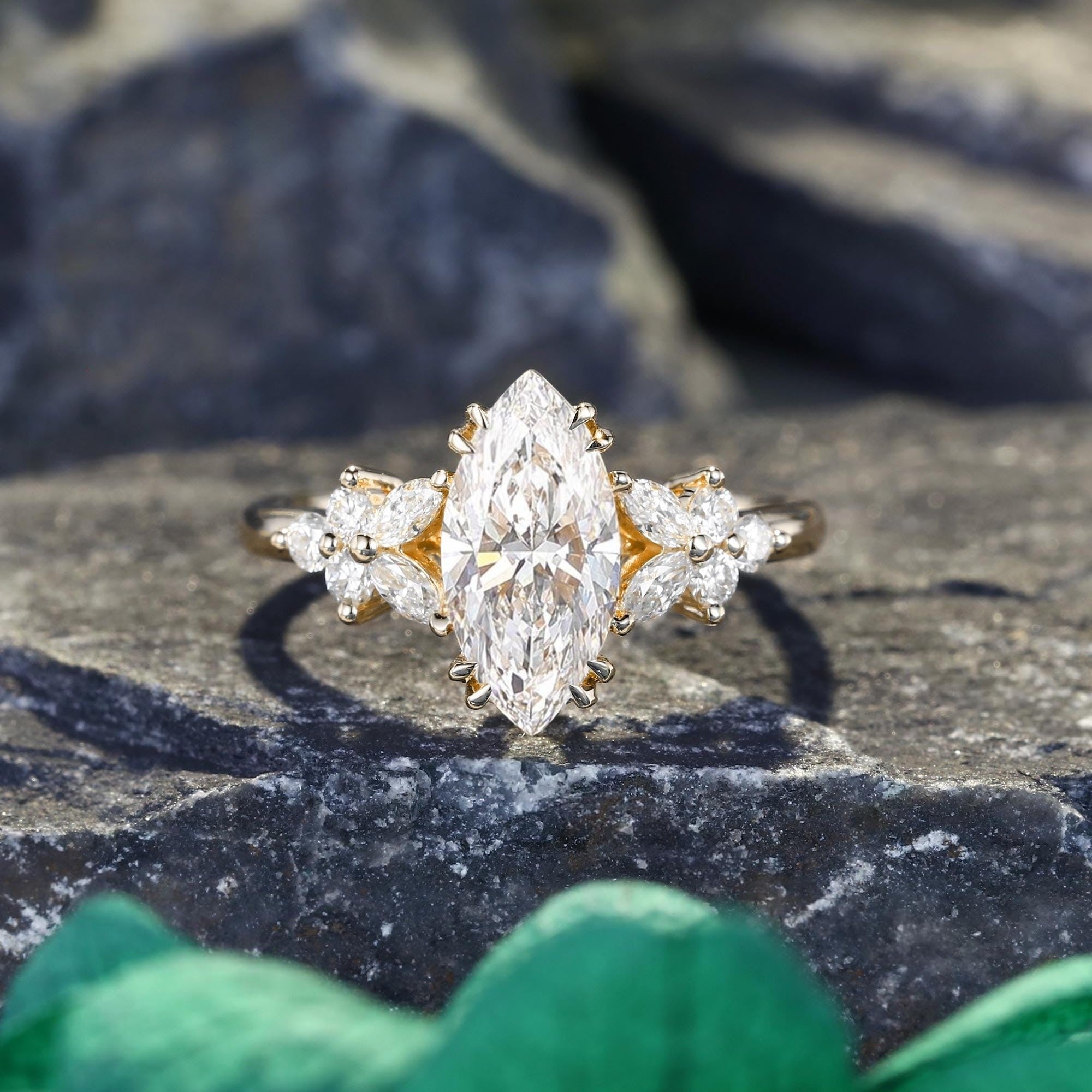 Vintage Marquise cut Moissanite Couple Ring Set His and Her Engagement Ring matching rings - anerjuly