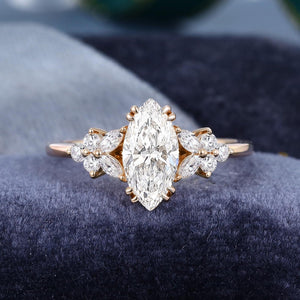 Vintage Marquise cut Moissanite Couple Ring Set His and Her Engagement Ring matching rings - anerjuly