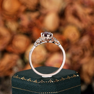 Vintage Marquise Cut Red Garnet Couple Rings Cluster Ring Nature Inspired Leaf Engagement Ring Set for Women - anerjuly