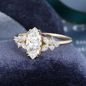 Vintage Marquise Shaped Moissanite Engagement Ring Cluster Ring Art Deco Ring - anerjuly