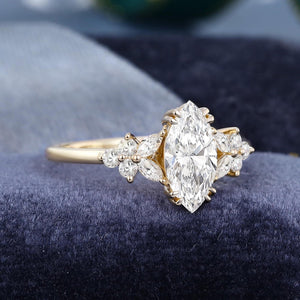 Vintage Marquise Shaped Moissanite Engagement Ring Cluster Ring Art Deco Ring - anerjuly