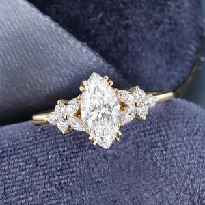 Vintage Marquise Shaped Moissanite Engagement Ring Cluster Ring Art Deco Ring - anerjuly