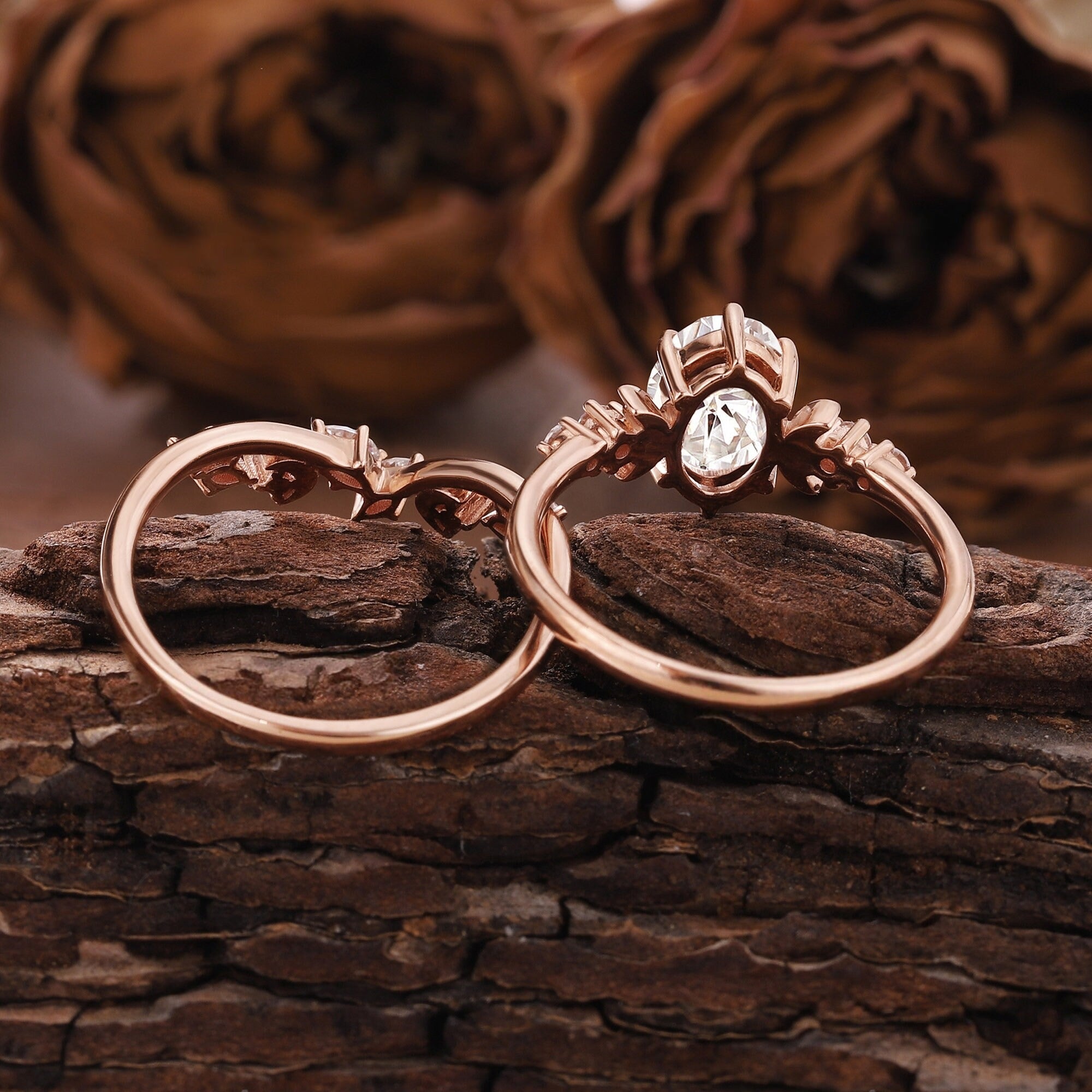 Vintage Moissanite Bridal Set Couple Ring Set His and Her Engagement Ring - anerjuly