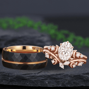 Vintage Moissanite Bridal Set Couple Ring Set His and Her Engagement Ring - anerjuly
