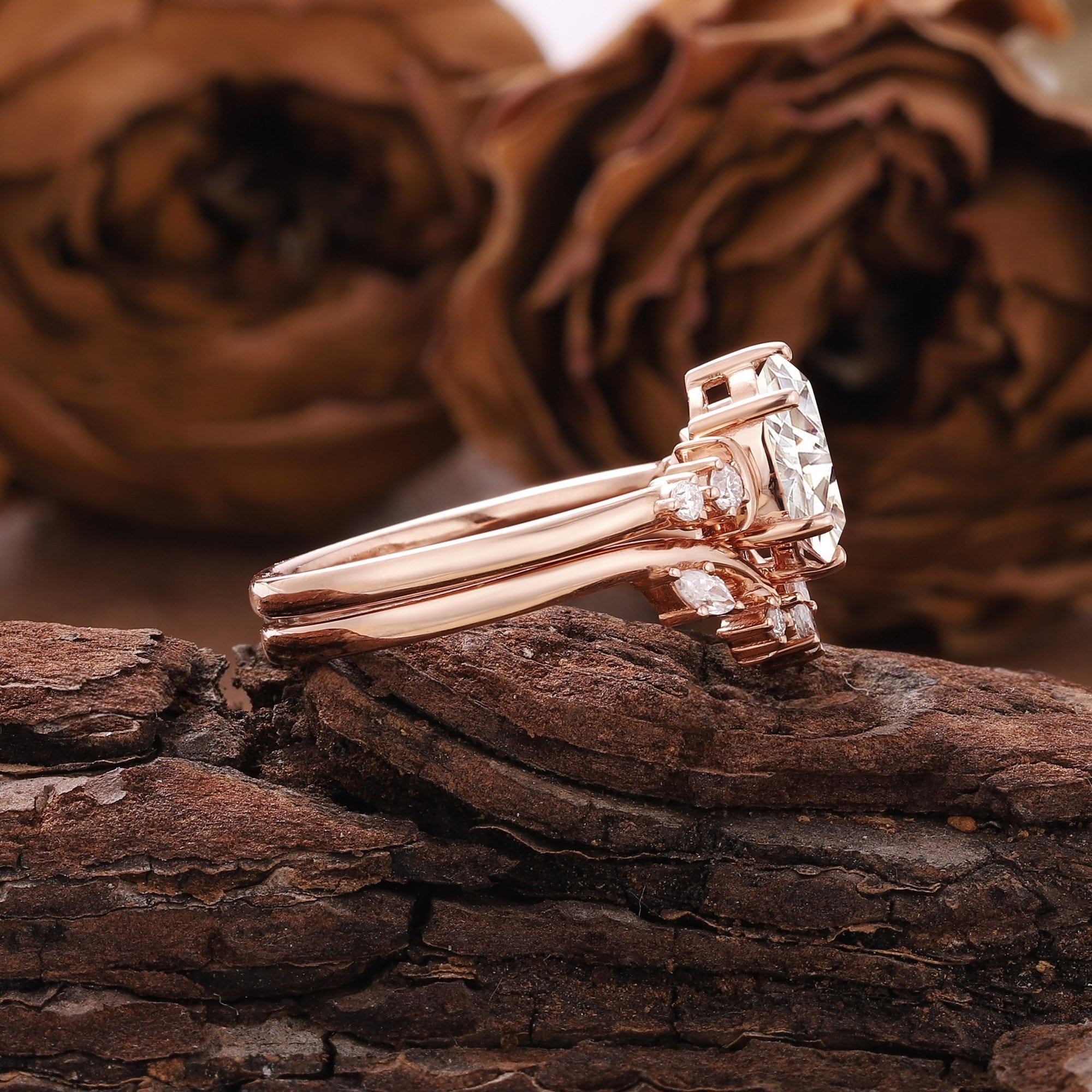 Vintage Moissanite Bridal Set Couple Ring Set His and Her Engagement Ring - anerjuly
