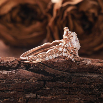 Vintage Moissanite Engagement Ring Set Oval Moissanite Ring Dainty Rose Gold Ring Bridal Set Diamond Ring Unique Ring Promise Ring for Women - anerjuly