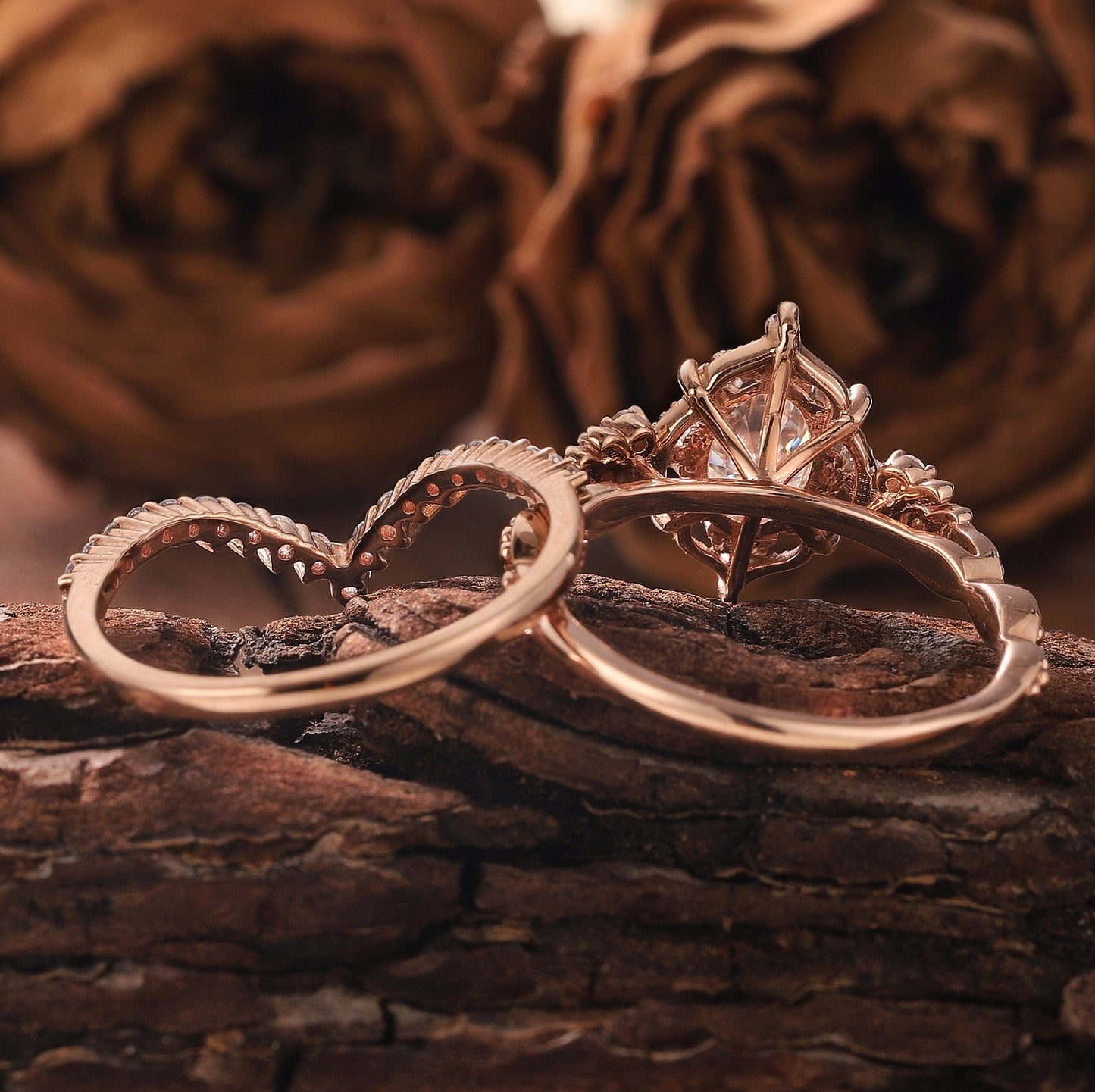 Vintage Moissanite Engagement Ring Set Oval Moissanite Ring Dainty Rose Gold Ring Bridal Set Diamond Ring Unique Ring Promise Ring for Women - anerjuly