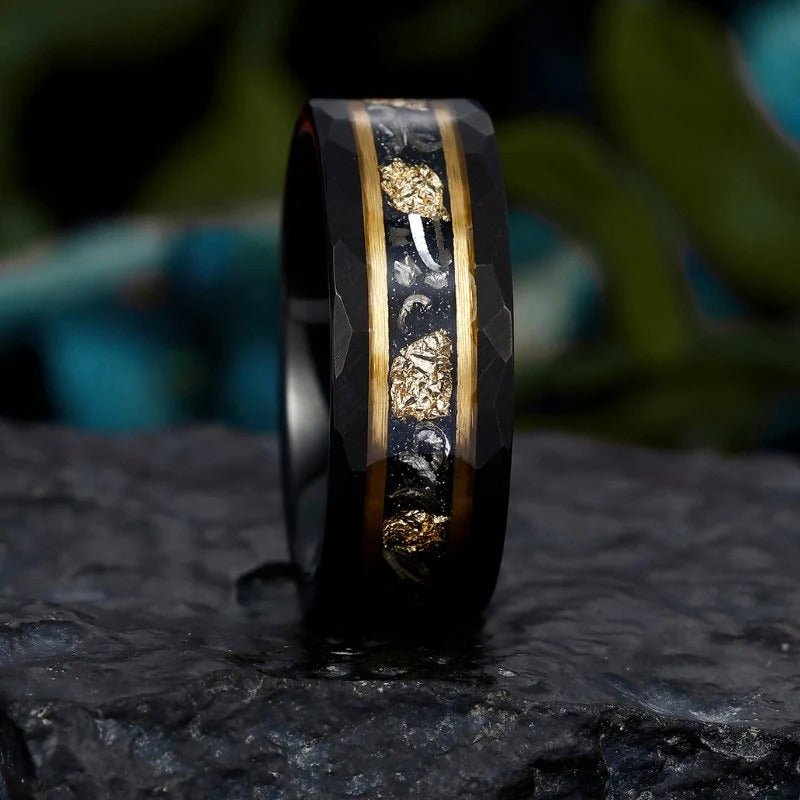 Vintage Natural Couple Ring Matching Wedding Band Black Onyx Engagement Ring Black Onyx Ring Set - anerjuly