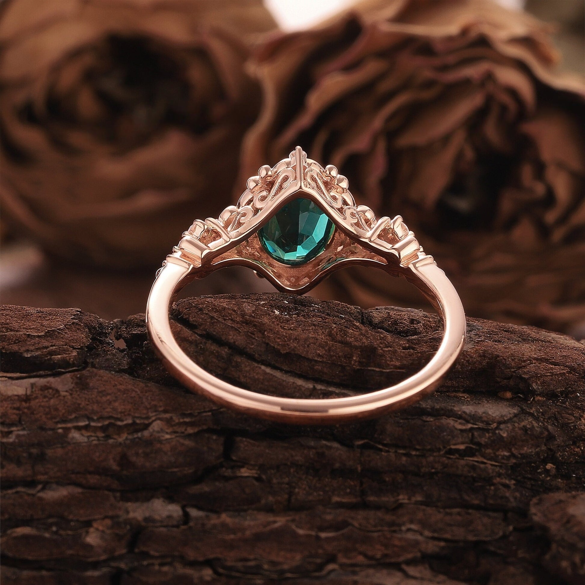 Vintage Oval Emerald and Diamond Engagement Ring, Unique Crown Emerald Wedding Ring Art Deco May Birthstone Promise Ring - anerjuly