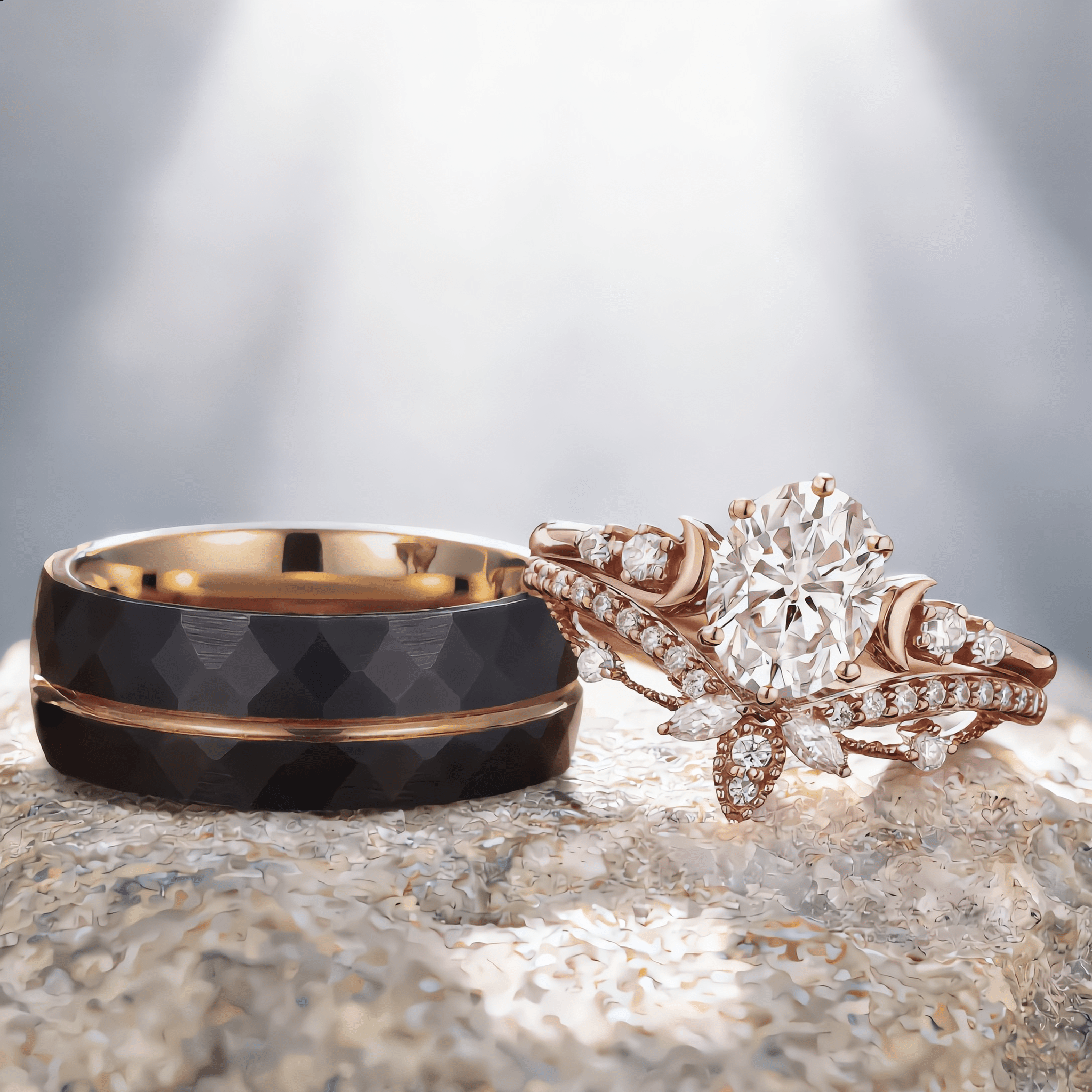 Vintage Oval - shaped Moissanite Bridal Set Couple Ring Set His and Her Engagement Ring - anerjuly