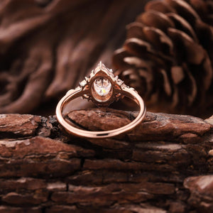 Vintage Oval Shaped Moissanite Engagement Ring Cluster Ring Art Deco Rose Gold Ring Anniversary Gift for Her - anerjuly