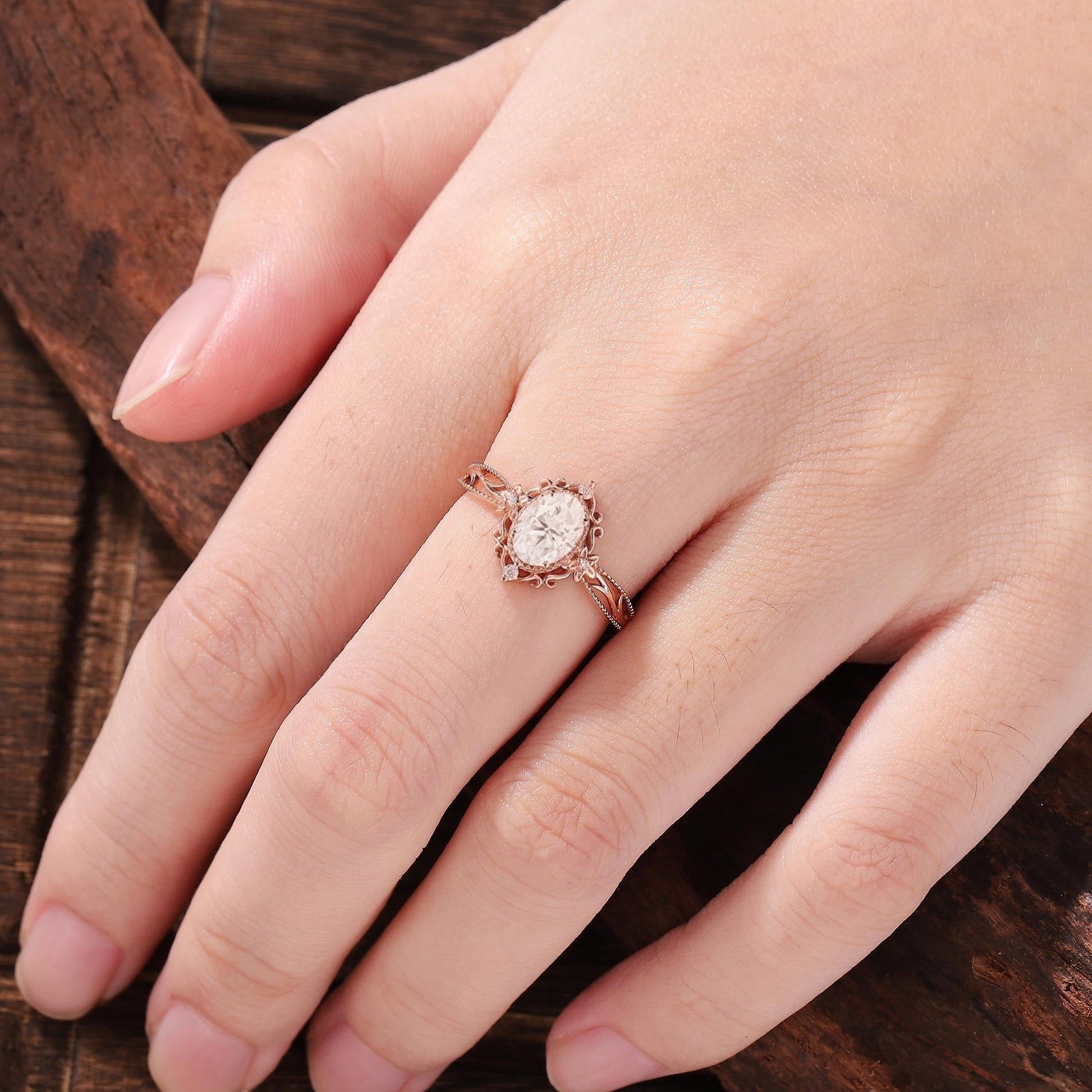 Vintage Oval Shaped Moissanite Engagement Ring Gold Ring Floral Wedding Ring Art Deco Filigree Women Anniversary Gift - anerjuly