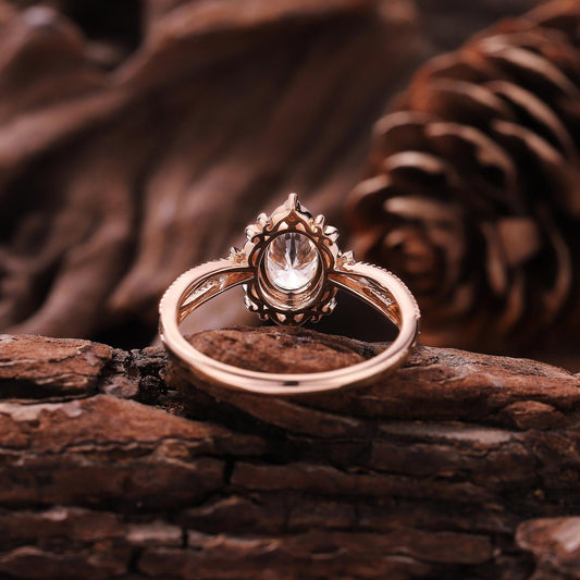 Vintage Oval Shaped Moissanite Engagement Ring Rose Gold Floral Wedding Ring Art Deco Wedding Rings For Women Anniversary Gift - anerjuly