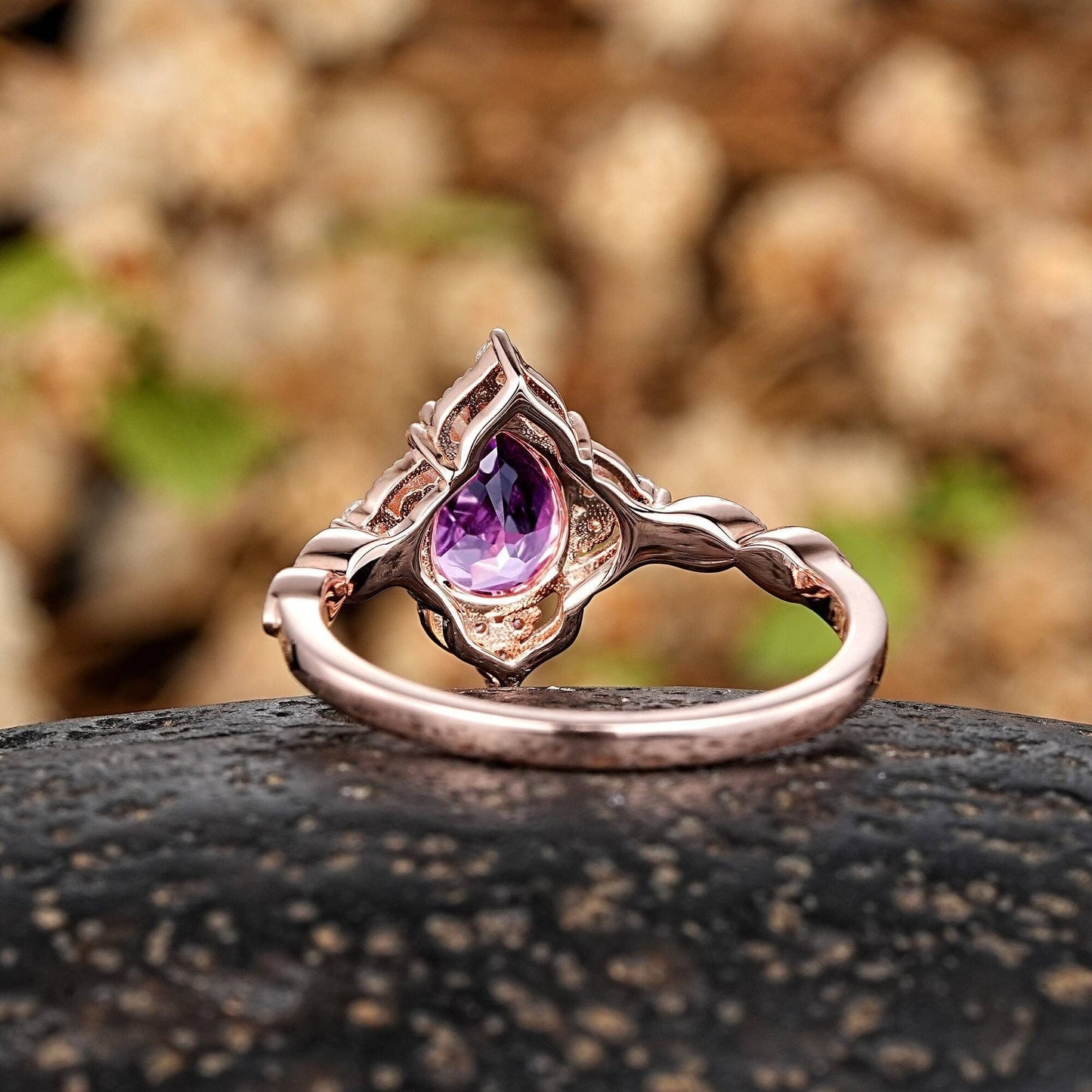 Vintage Pear Amethyst Art Deco Couple Ring Set His and Her Wedding Band Engagement Ring matching rings - anerjuly
