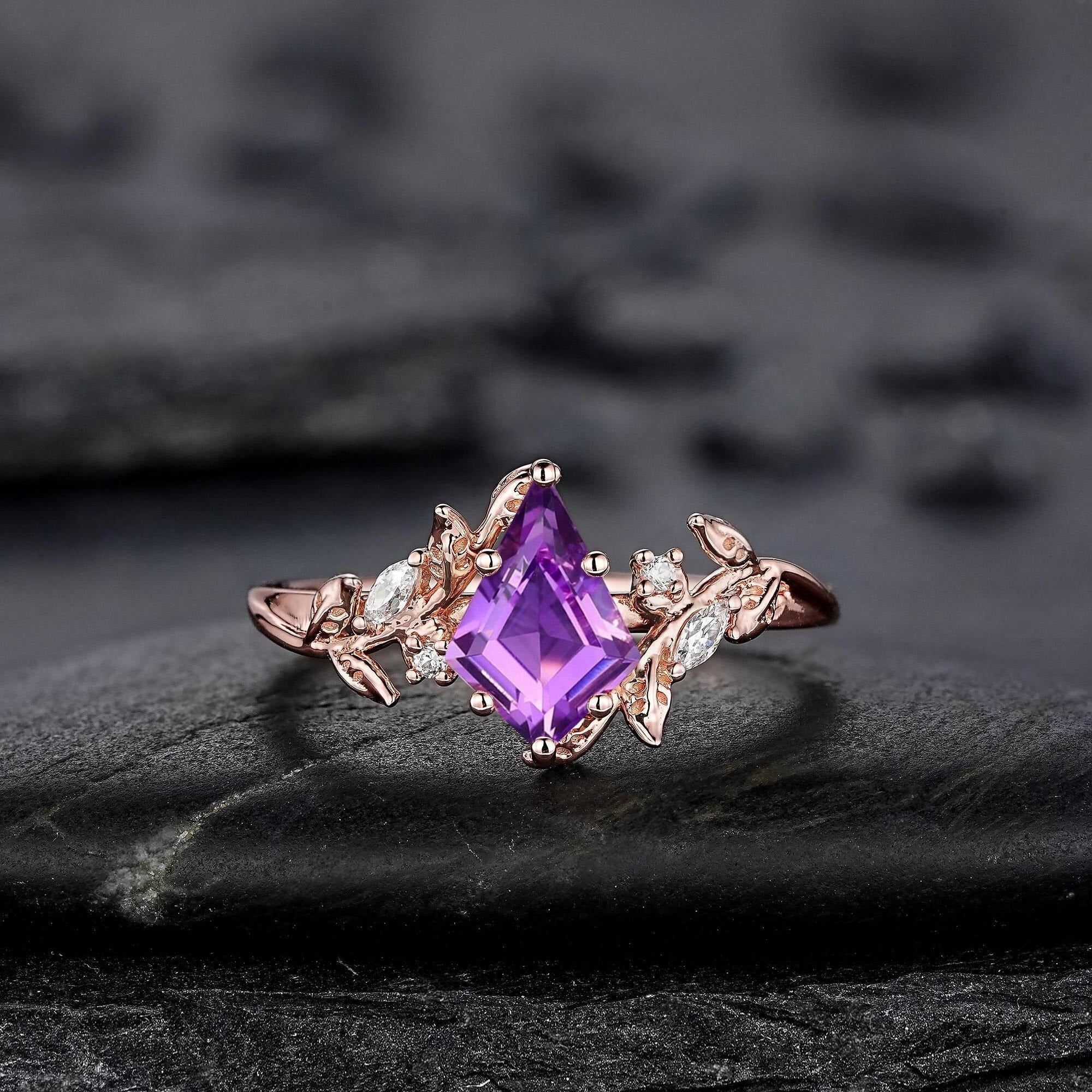 Vintage Pear Amethyst Engagement Ring Moissanite Halo Anniversary Rings For Women Milgrain Wedding Promise Rings Gift For Her - anerjuly