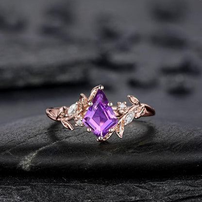 Vintage Pear Amethyst Engagement Ring Moissanite Halo Anniversary Rings For Women Milgrain Wedding Promise Rings Gift For Her - anerjuly