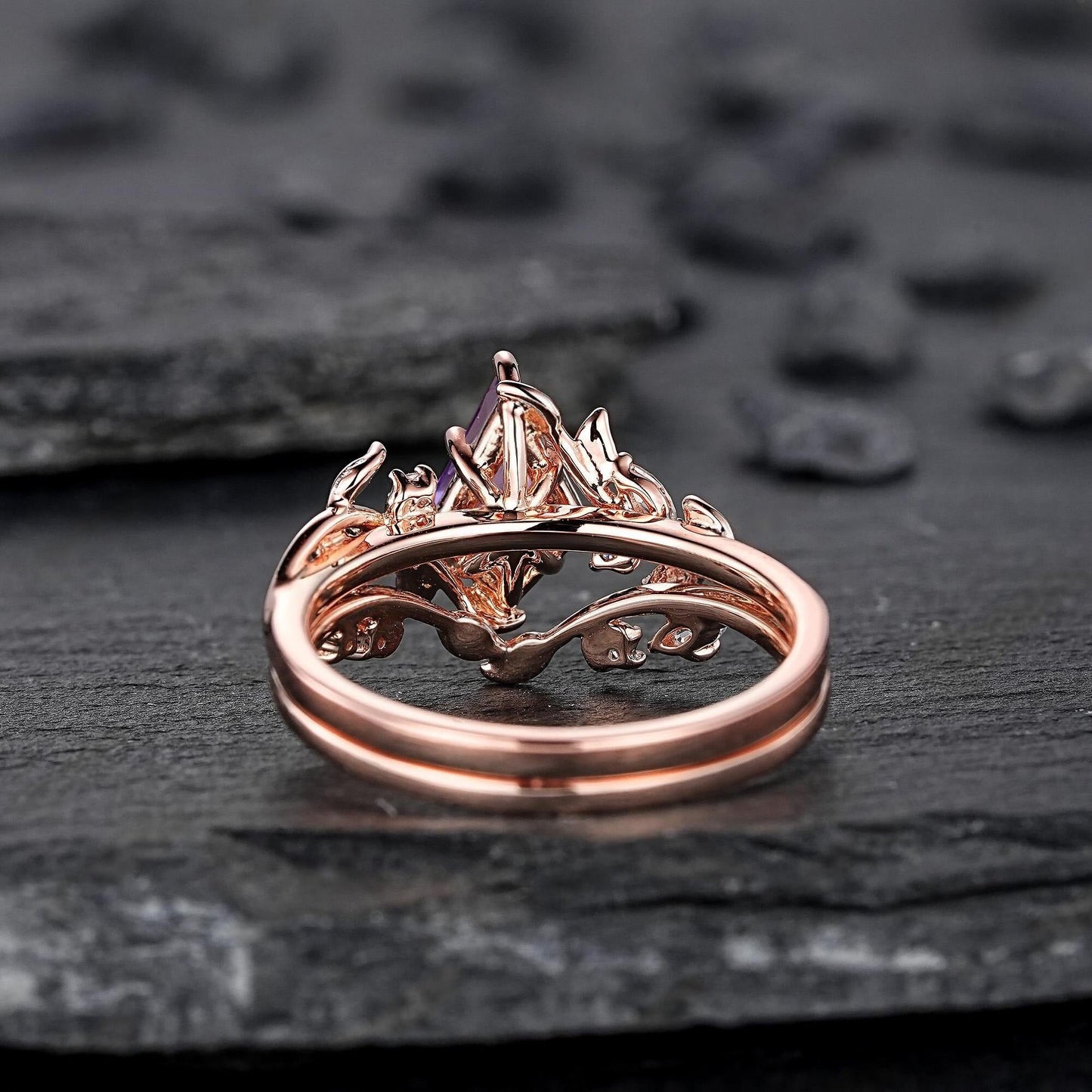 Vintage Pear Amethyst Engagement Ring Moissanite Halo Anniversary Rings For Women Milgrain Wedding Promise Rings Gift For Her - anerjuly