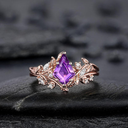 Vintage Pear Amethyst Engagement Ring Moissanite Halo Anniversary Rings For Women Milgrain Wedding Promise Rings Gift For Her - anerjuly