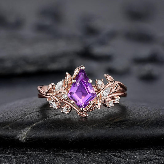 Vintage Pear Amethyst Engagement Ring Moissanite Halo Anniversary Rings For Women Milgrain Wedding Promise Rings Gift For Her - anerjuly