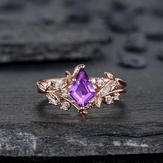 Vintage Pear Amethyst Engagement Ring Moissanite Halo Anniversary Rings For Women Milgrain Wedding Promise Rings Gift For Her - anerjuly