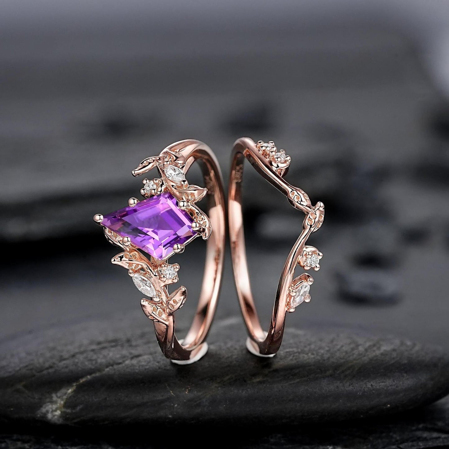 Vintage Pear Amethyst Engagement Ring Moissanite Halo Anniversary Rings For Women Milgrain Wedding Promise Rings Gift For Her - anerjuly