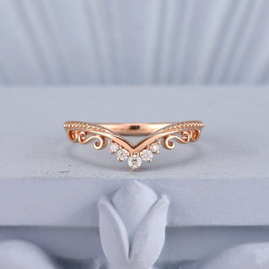 Vintage Scroll Round White Zircon Curved Wedding Band - anerjuly