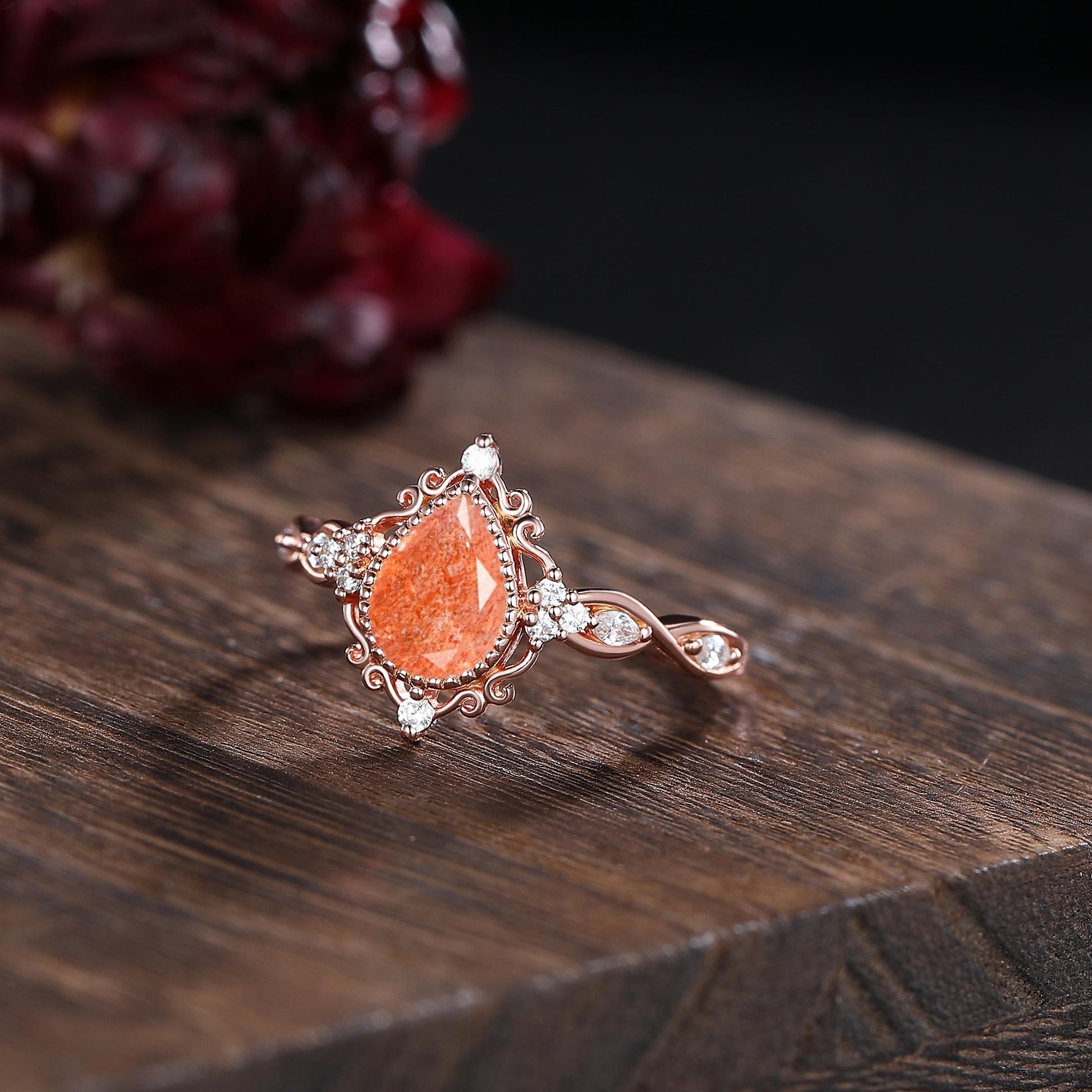 Vintage sunstone couple ring his&her matching wedding band sunstone engagement ring sunstone and sunstone tungsten ring for bridal ring set - anerjuly