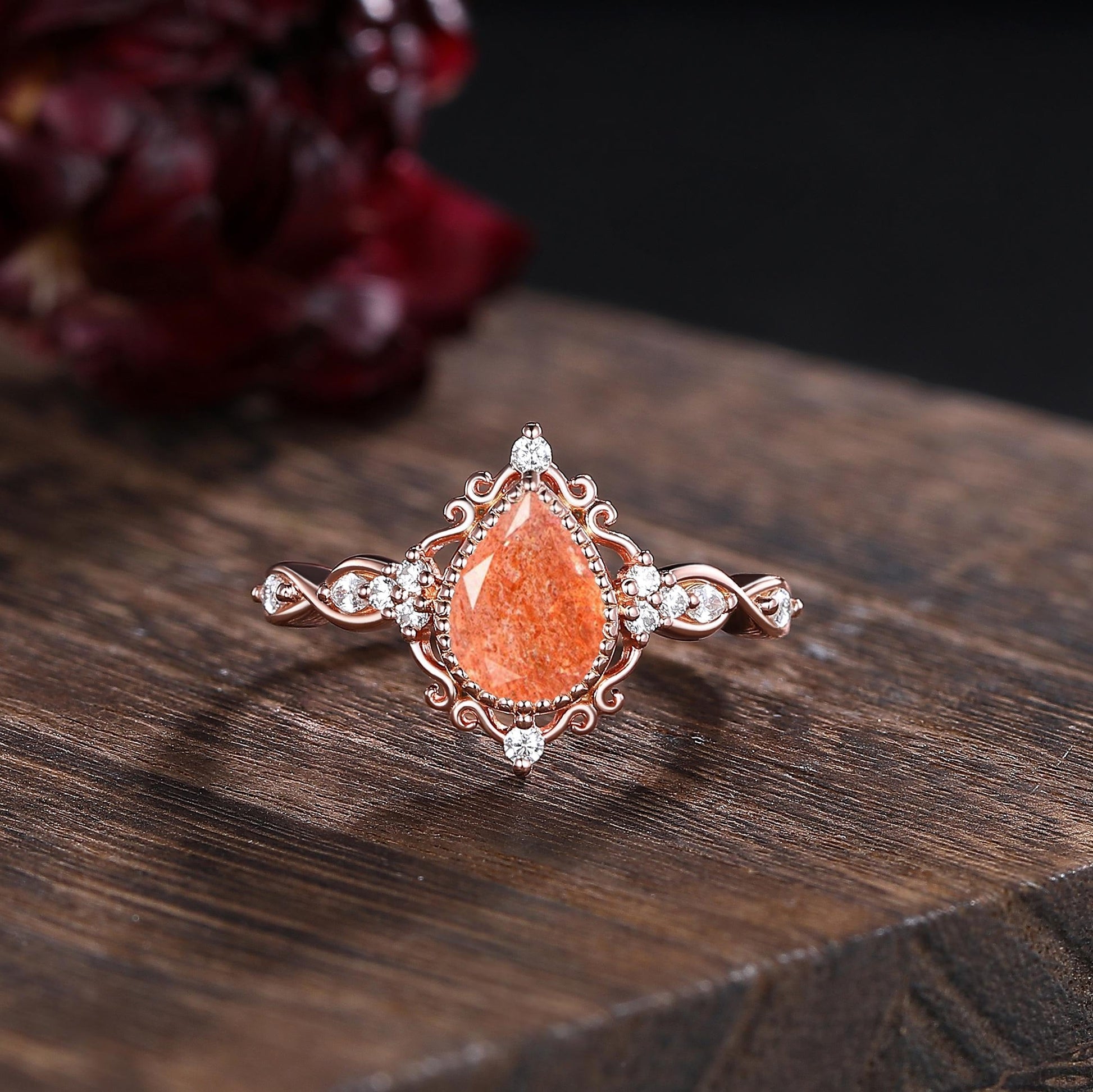 Vintage sunstone couple ring his&her matching wedding band sunstone engagement ring sunstone and sunstone tungsten ring for bridal ring set - anerjuly