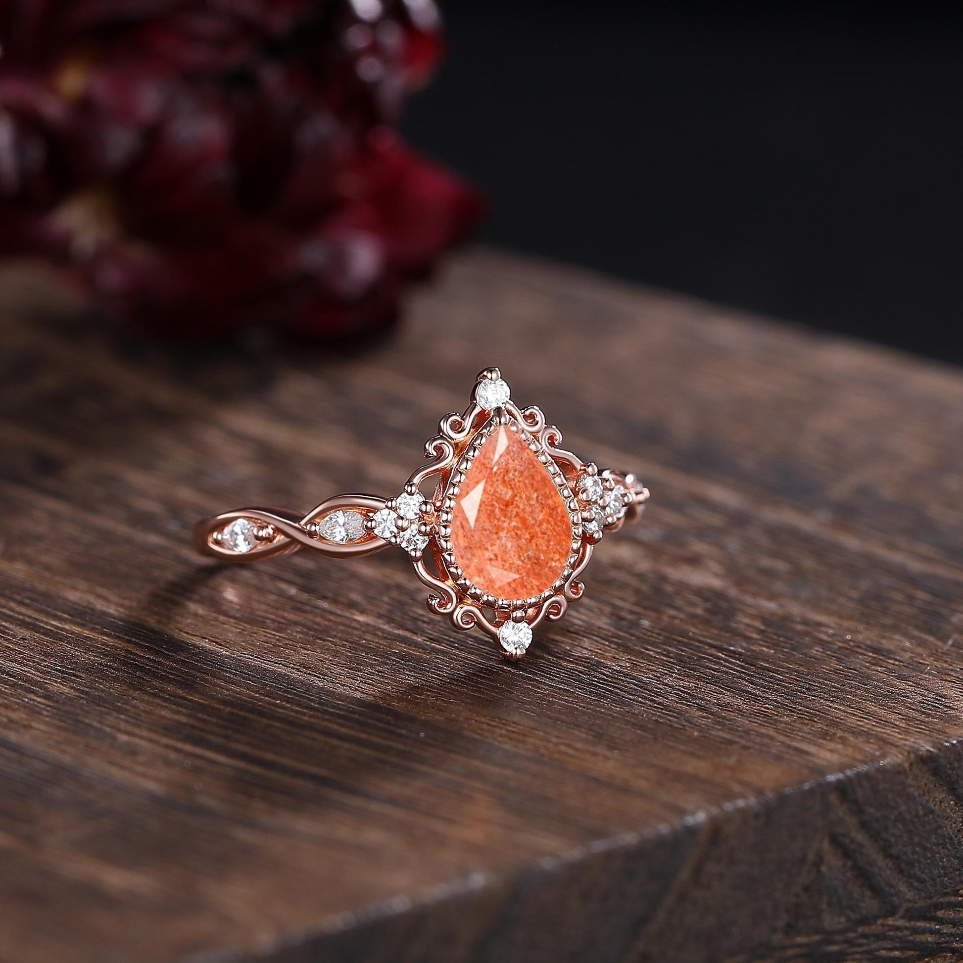Vintage sunstone couple ring his&her matching wedding band sunstone engagement ring sunstone and sunstone tungsten ring for bridal ring set - anerjuly
